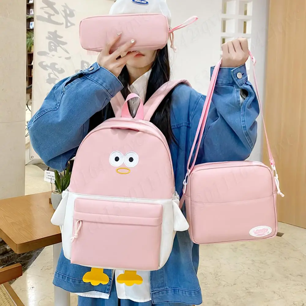 

3Pcs Casual School Bookbag Student Preppy Backpack Lightweight Laptop Bag Cute Little Chicken Daypack with Handbag & Pencil Bag