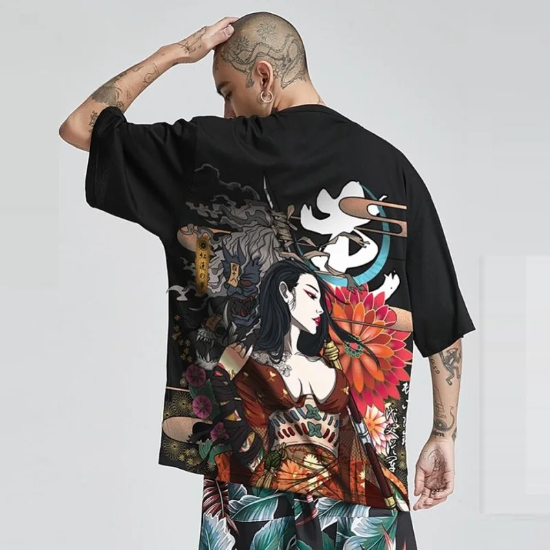 Men Hip Hop T Shirt 2023 Asian Streetwear Japanese Sakura Tshirt Short Sleeve Cotton Summer Harajuku T-Shirt Japan Style