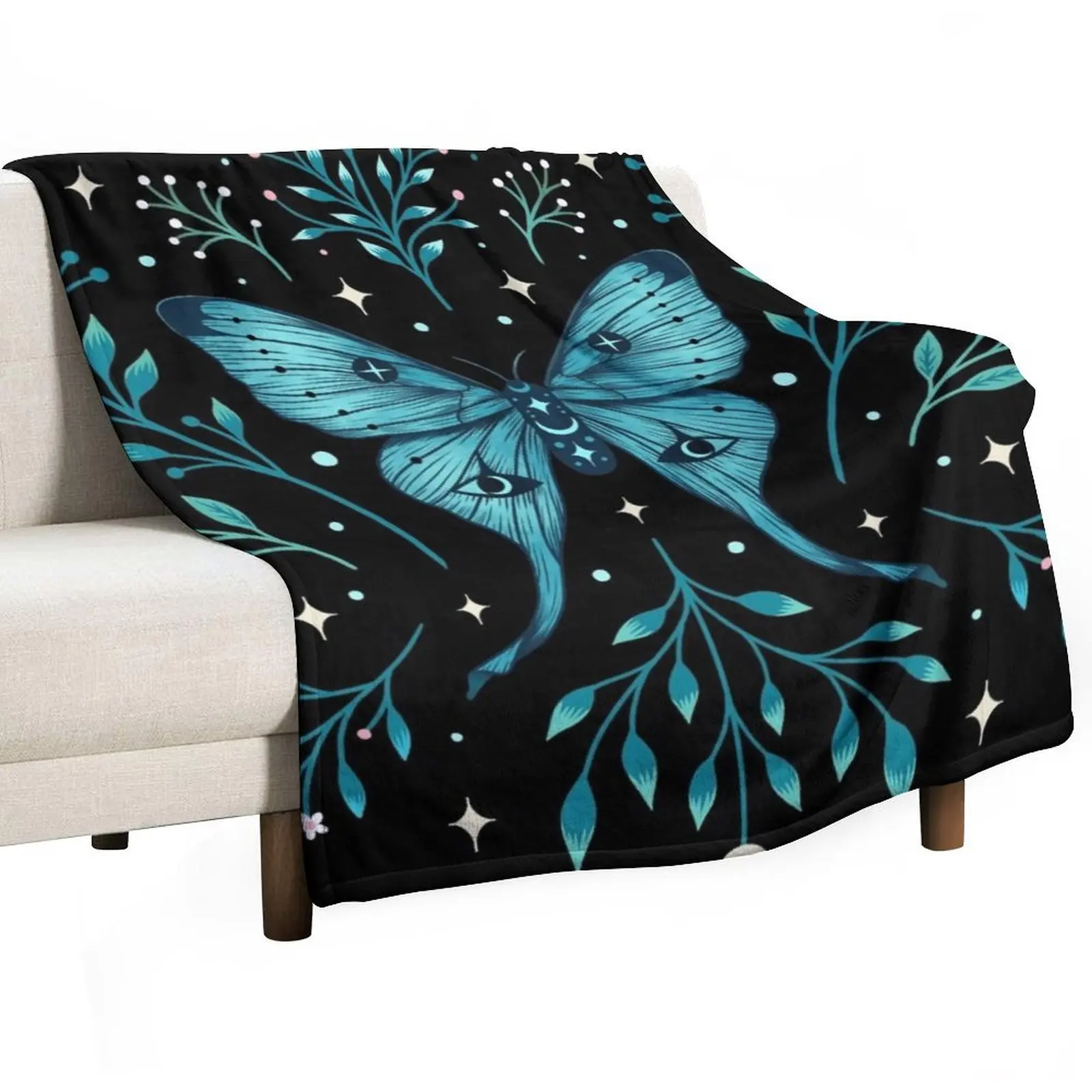 

Mystical Moon Moth - Turquoise Throw Blanket Thermal Thermals For Travel Soft Plaid Loose Blankets