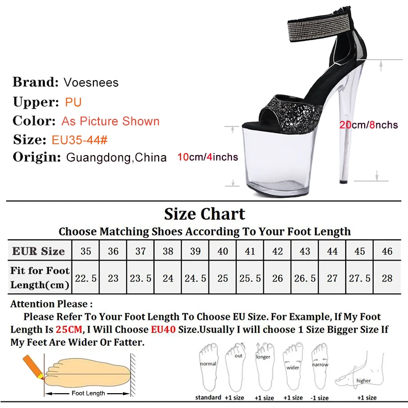 20CM Women Sandals Platform Comfortable Shine Ladies High Heels Open Toe Sexy Party Shoes Footwear Fashion Women Wedding Shoes