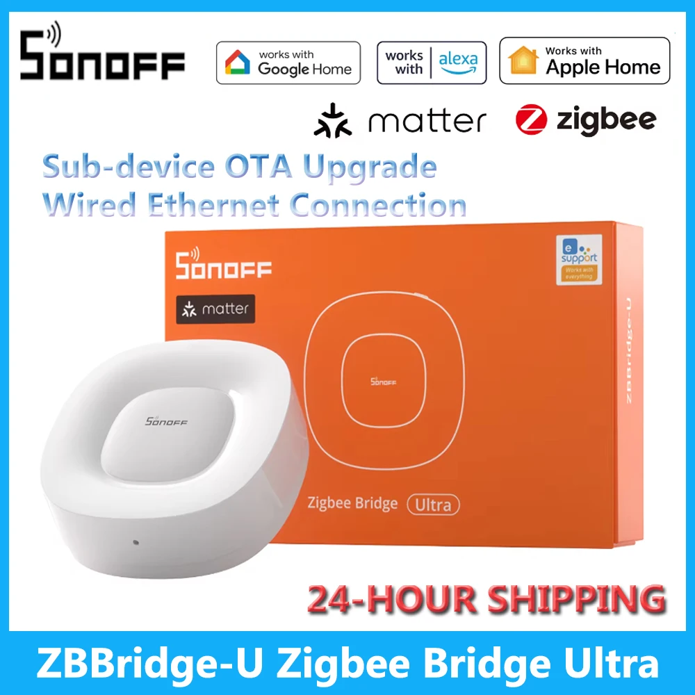 SONOFF ZBBridge-U Zigbee Matter Bridge Ultra Smart Home Security Ethernet Connection OTA Upgrade Works SNZB-01P/SNZB-06P Devices