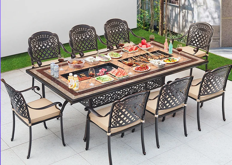 

Outdoor barbecue tables and chairs, home terrace, electric barbecue, charcoal grill, dual purpose barbecue table,