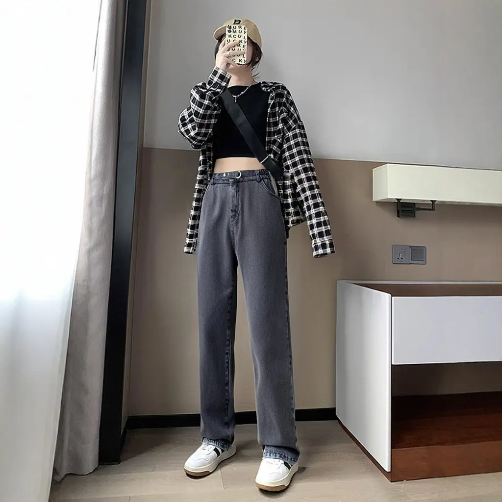 Large Size Women's Fat Girl 300 Jin Korean Fashion Loose Slim Wide Leg Jeans Dad Pants Spring New Style