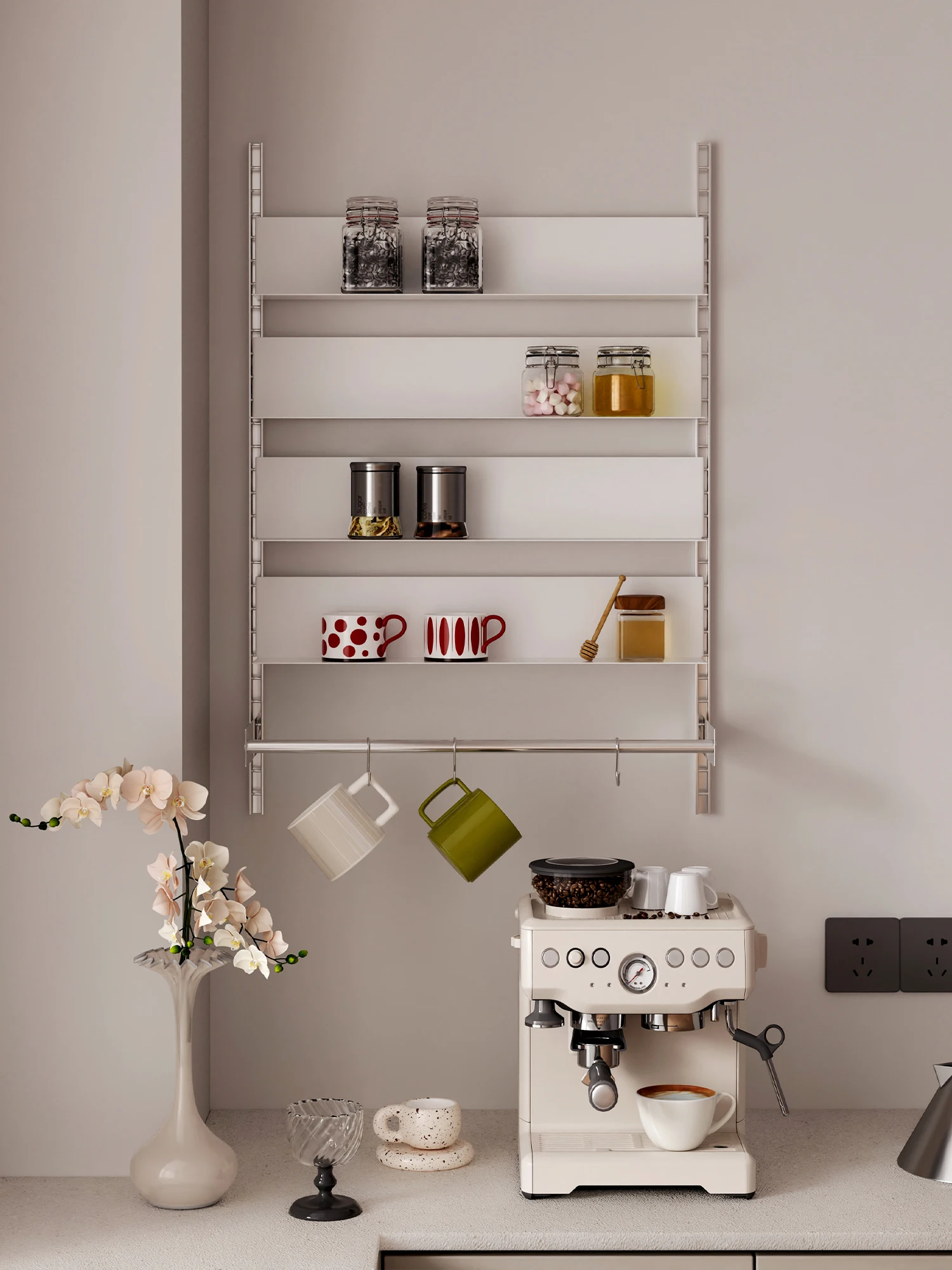 Wandgemonteerd rek Wandhanger van roestvrij staal voor keukengerei Huishoudelijke koffiehoek Multifunctioneel gerechtenbadopbergrek