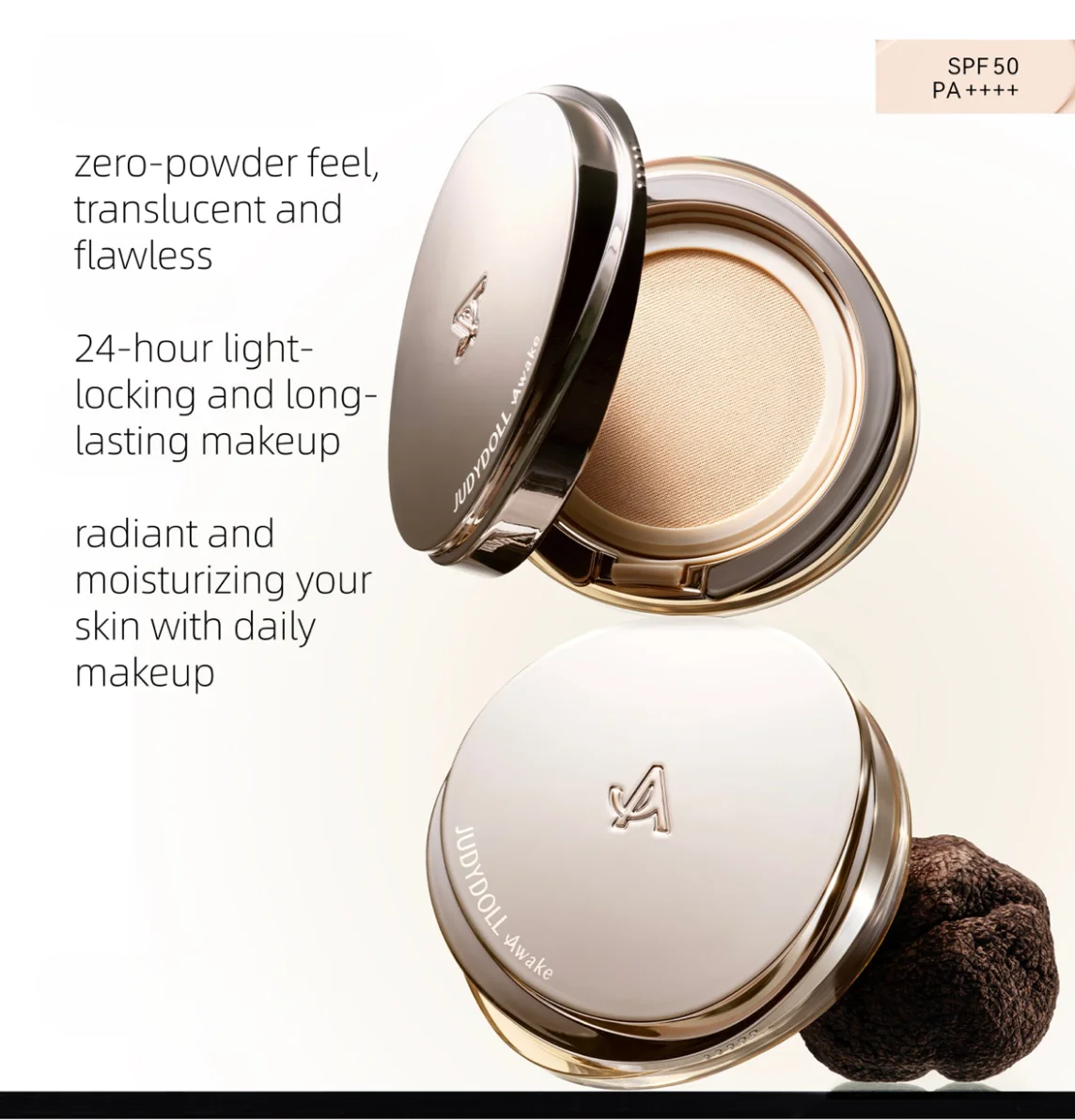 JUDYDOLL Awake Uv Defense Cushion Spf50 14g Foundation مع الكمأة جوهر زيت الوجه 5 مللي وسادة هوائية كريم ماكياج مستحضرات التجميل