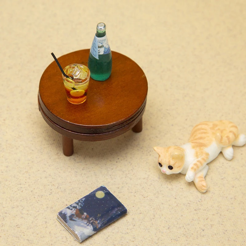 1:12 Dollhouse Miniature Round Table Tea Coffee Table End Table with Mat Furniture Model Decor Toy Doll House Accessories