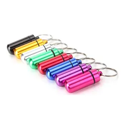 8 Stuks Mini Pil Case Waterdichte Pillen Sieraden Geheime Doos Fles Houder Aluminium Sleutelhanger Elke Kleur 1Pcs