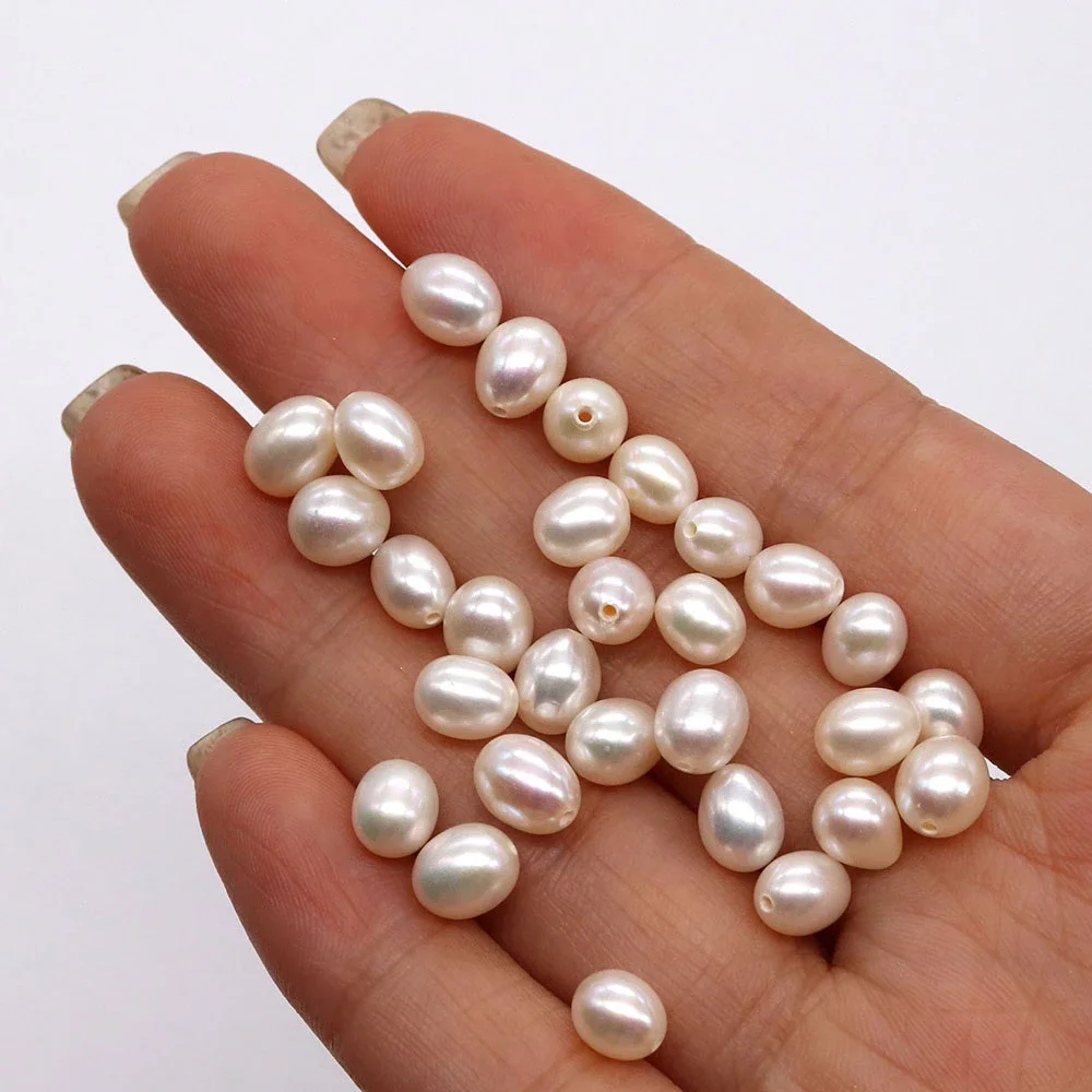 Natural Freshwater Pearl Bead Half Drilled Hole Rice-shaped Loose Beads for Jewelry Making DIY Necklace Stud Earring Accessories