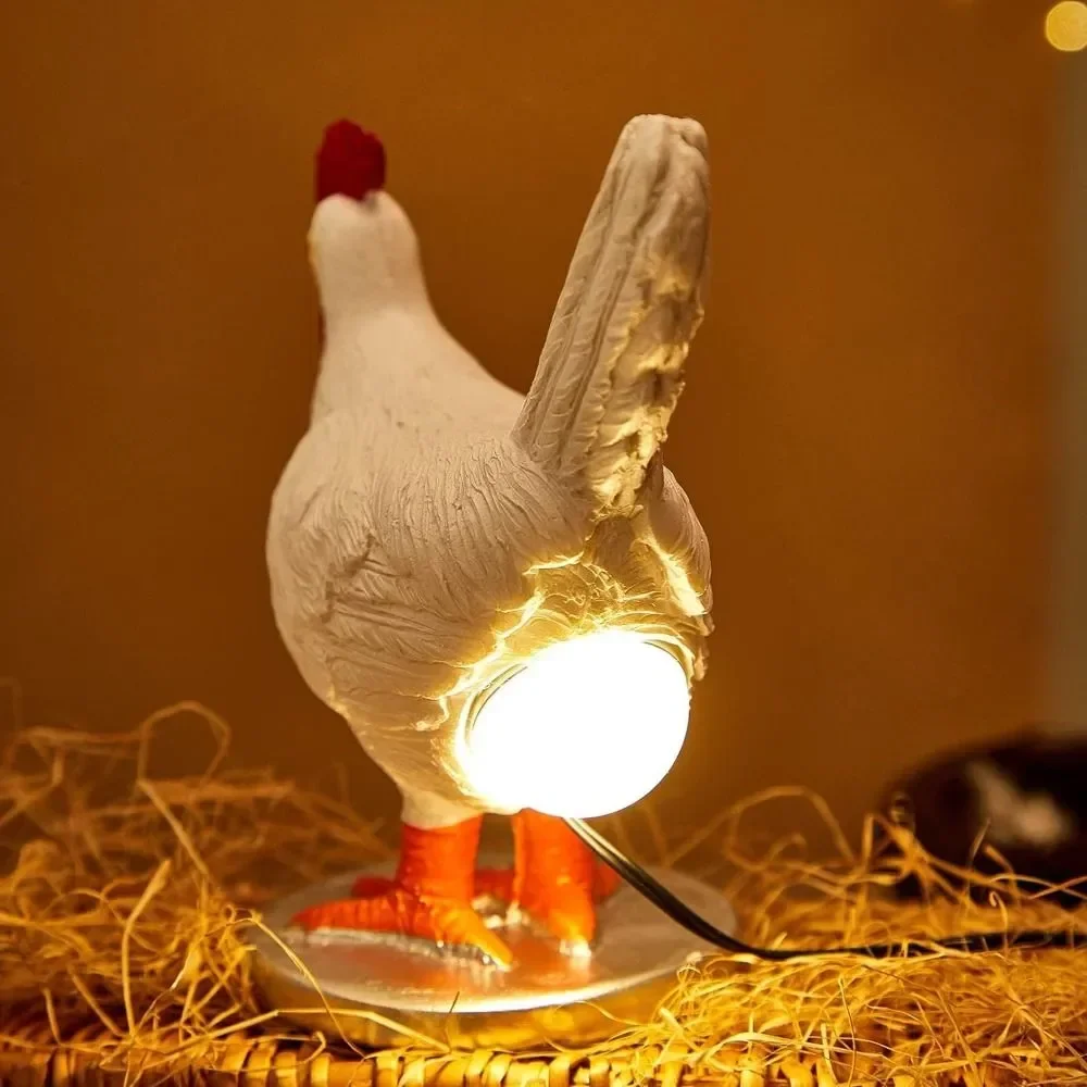 Simulation Chicken Butt Lights Chicken Laying Easter Egg Night Lights Resin Chicken Decorative Ornaments Desktop Decorative Lamp