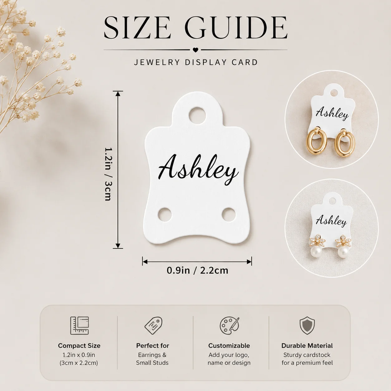 1pc Custom Earring Display Cards Personalized Jewelry Holder Tags 250gsm Cardstock for Stud Earrings Hoops Boutique Packaging