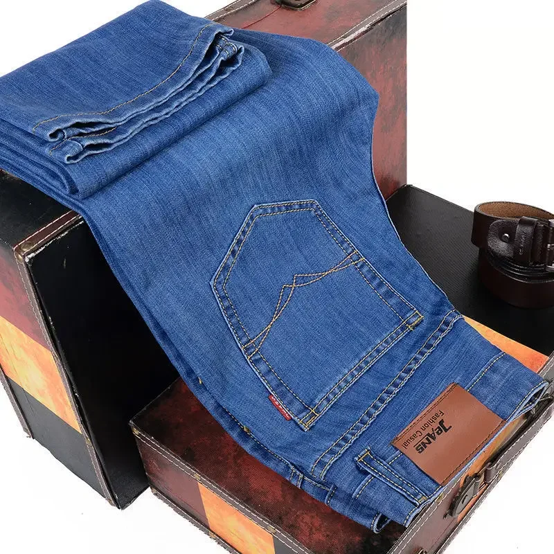 2024 NEW Men's Fashion Business Jeans Classic Style Casual Stretch Slim Jean Pants Male Brand Denim Trousers Black Blue