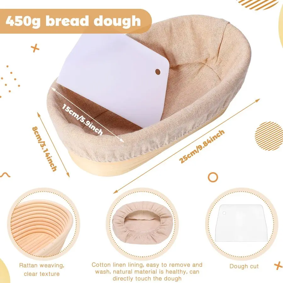 

Pieces 10 Inch Bread Banneton Proofing Basket Oval Shape Bread Proofing Basket Rattan Oval Banneton Dough Proofing Bowls with Li