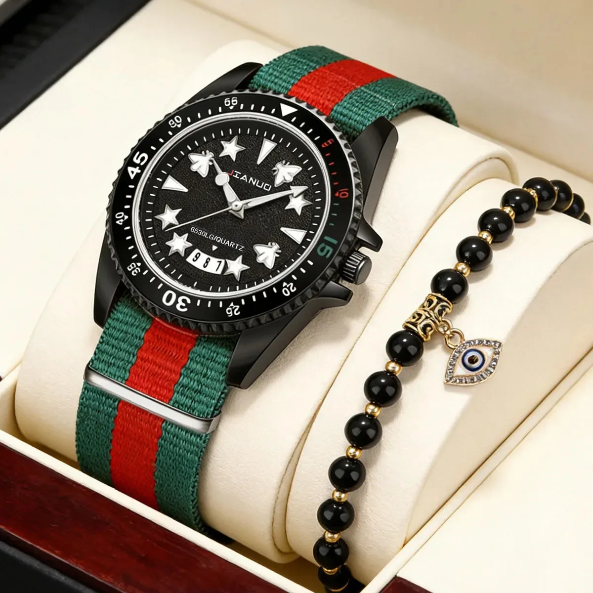 

Кварцевые часы с календарем, светящимися стрелками и нейлоновым ремешком для делового и повседневного использования