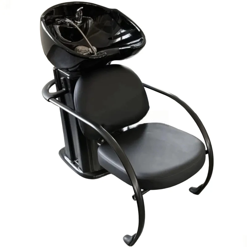 2026 New Model Simple and Foldable Hair Washing Custom Ceramic Basin Semi Reclining Head Therapy Barber Shop Shampoo Bed
