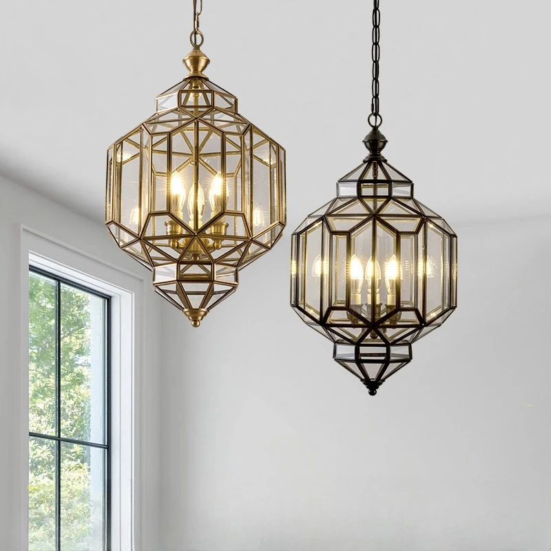 

​American Solid Brass Luxury Pendant Lights Outdoor Waterproof Glass Retro Lamp Porch Gazebo Balcony Villa Restaurant Hang Lamps