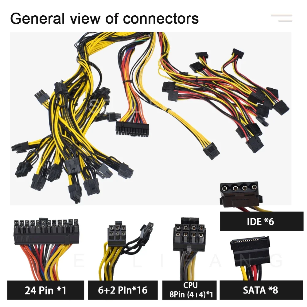 ATX 2000W Dll RVN Catu Daya Pertambangan BTC Miner Warna-warni Mendukung 8 Kartu Grafis Kelas Atas GPU untuk PC PSU 180-240V