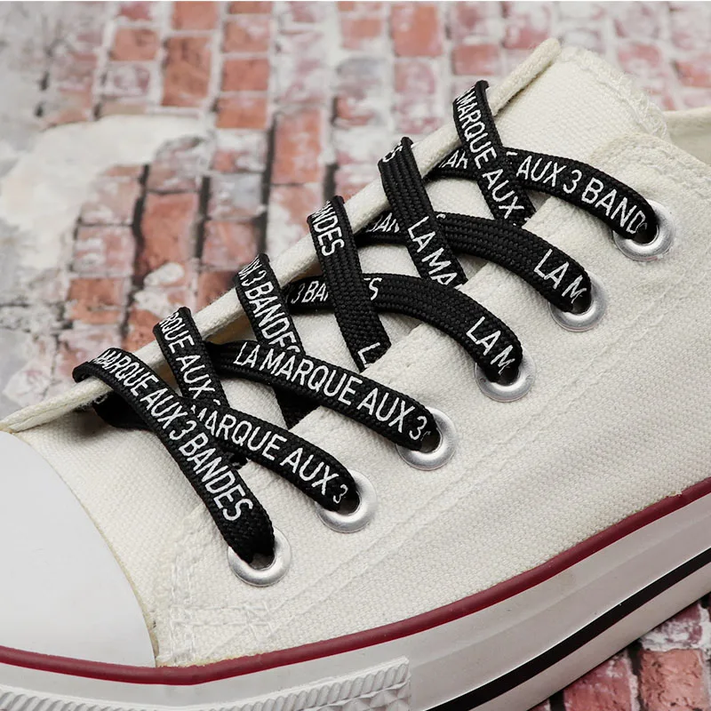 Black and White Double Colors Letter Print Shoelaces 0.7cm Wide Canvas Shoes Casual Shoes Charm Wholesale Custom Laces Neutral