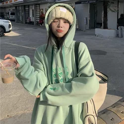 Heart-shaped embroidery Hoody Women's Cotton Soft Sweatshirt Loose Casual Hooded Spring Autumn Fashion Warm Hoodie M-XXL