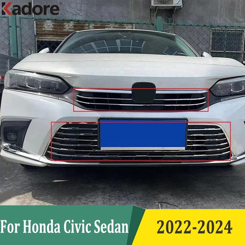 

For Honda Civic Sedan 2022 2023 2024 Front Center Grille Grill Strips Cover Protection Sticker Trim Car Styling Stainless Steel