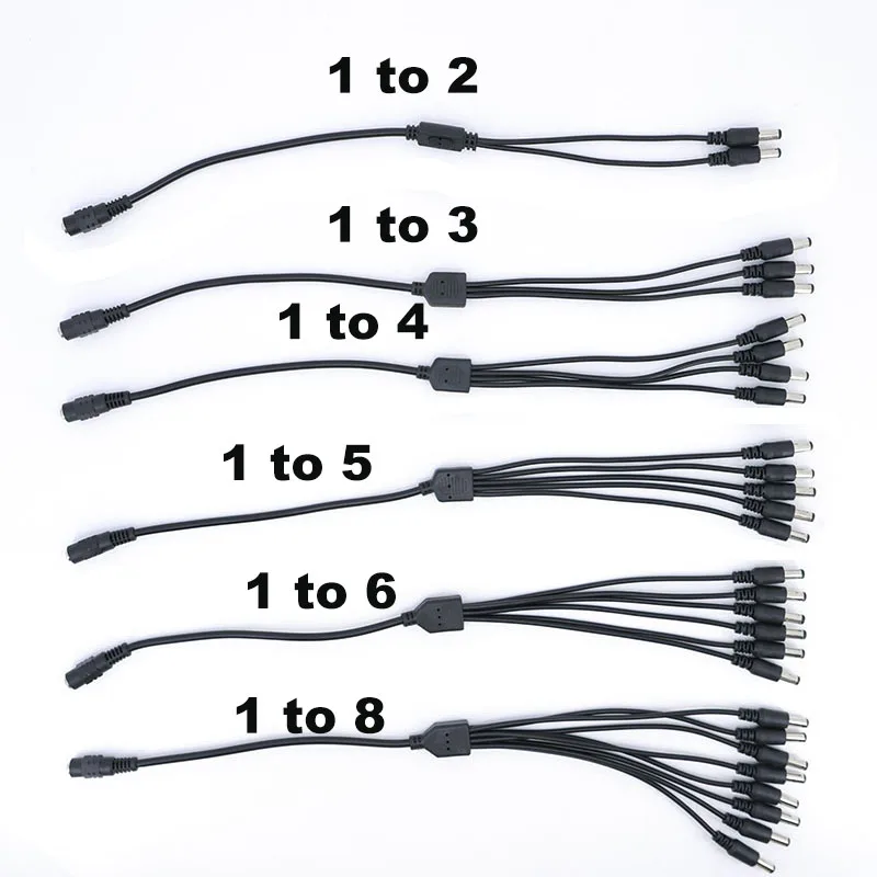 

5 В 12 В постоянного тока 1 «мама» на 2/3/4/5/6/8-контактный разъем питания Разветвитель Кабель-адаптер Разъем Шнур для полосового света Камера 5,5 мм x 2,1 мм