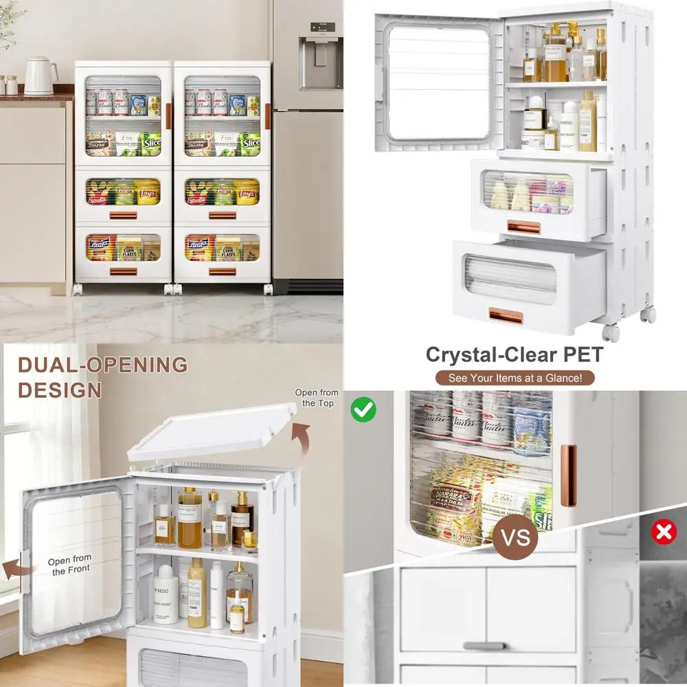 

Space-Saving Rolling Storage Cabinet with Adjustable Shelves for Small Spaces, Kitchen, Laundry - White