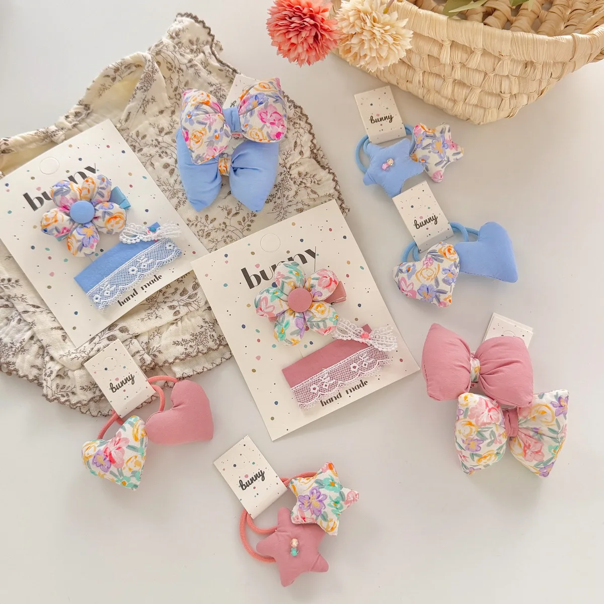 

Girls Hair Band New Fashion Heart Flower Bow Soft Elastic No Hurt for Ponytail Ties Set