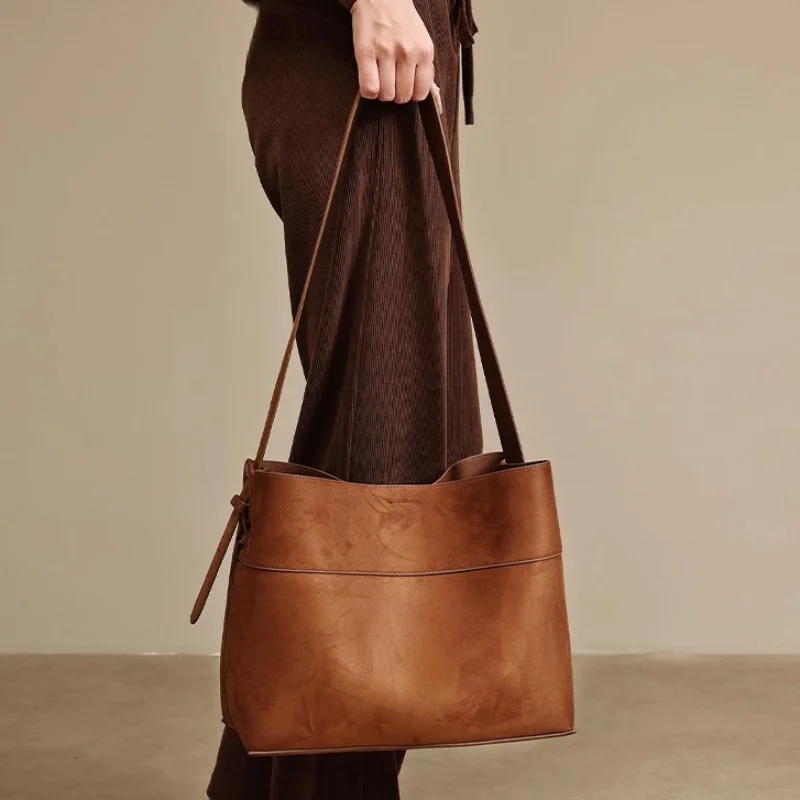 

Женская замшевая сумка-ведро, большая вместительная винтажная сумка на плечо с регулируемым ремешком, повседневная сумка через плечо, портативная сумка для покупок