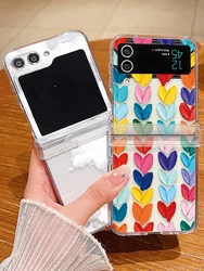 Clear Phone Case For Samsung Galaxy Z Flip 7 6 5 4 Love Heart Pattern Folding Hard PC Back Cover For Samsung Z Flip5 Flip4 Flip3