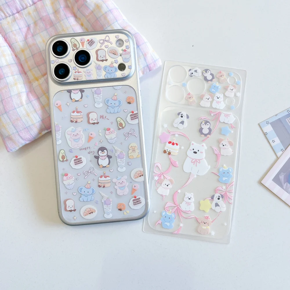 

Cute Animal iPhone 17 Pro Max Back Decal Cartoon Dog Penguin Bear Pattern Protective Film Kawaii Sticker Wrap for Girls Women