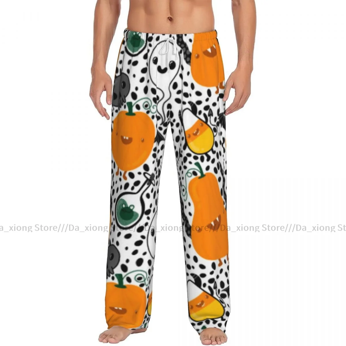 Men's Sleepwear Loose Sleep Pants Pajamas Halloween Pumpkins Monsters Print Long Lounge Bottoms Casual Homewear