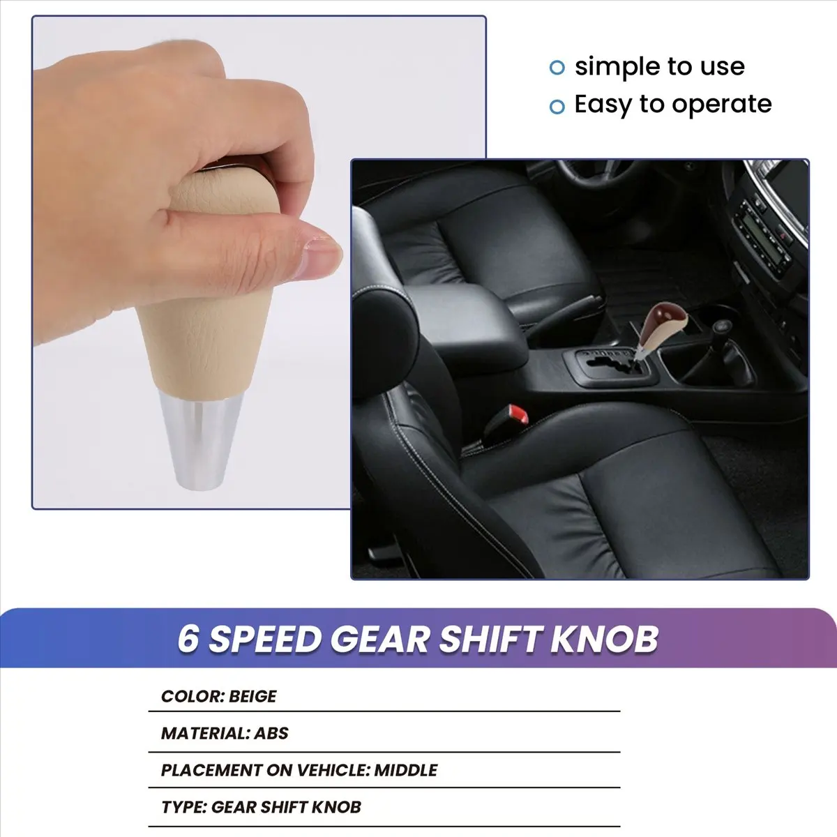 #54A Car Gear Shift Knob for Toyota Corolla Camry/Harrier Fortuner,6 Speed Gear Shift Knob,(Beige)