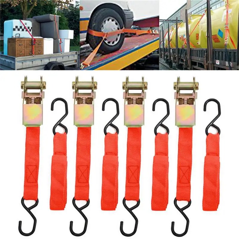 Heavy Duty Ratchet Tie-Down Strap With Double J Hooks Ratchet Tensioning Strap Cargo Strap For Goods Bundle Trailer Self-Rescue