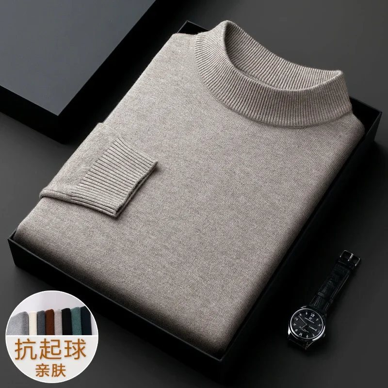 

Half Turtleneck Warm Men Woolen Sweaters Winter Thick Knitted Pullover Oversized Knitwear New Quality Autumn Bussiness Male Tops