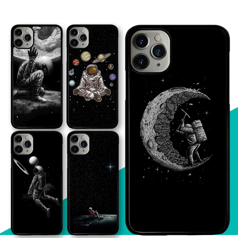 Space Astronaut illustration Case For iPhone XR X XS MAX 11 13 Pro Max 12 mini SE 2020 5S 6S 8 7 Plus Rubber Cover