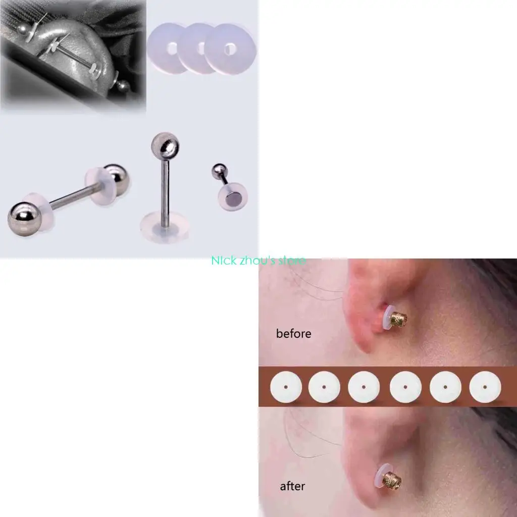 

E15E 100pcs Clear Silicone Disc Pads Comfortable Earring Stabilizers Earlobe Support Patches Ear Holes Protective Patches