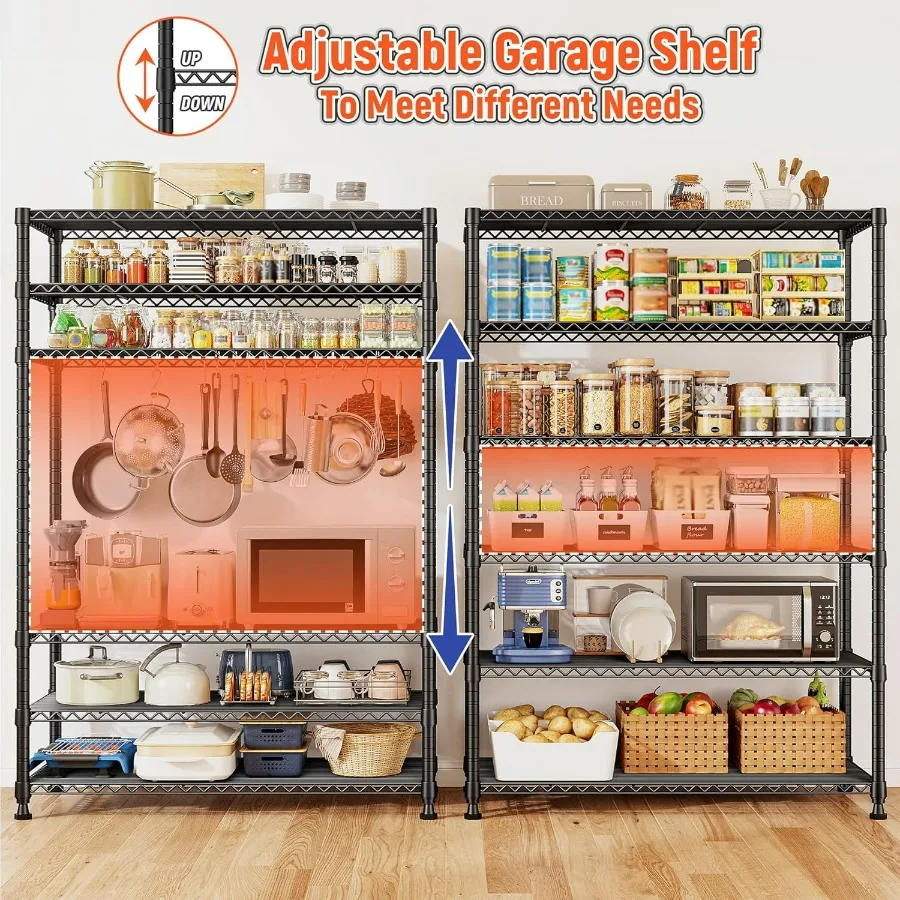 75 H Metal Shelving 6 Tier Storage Shelf Adjustable Kitchen Shelf Wire Shelving Unit Detachable Storage Rack for Kitchen Laundr