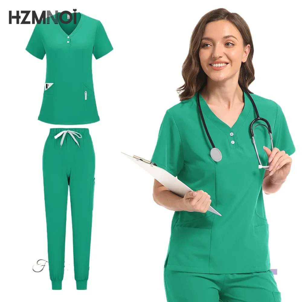 مجموعة الدعك الجديدة الزي الطبي تمتد فرك القمم مع جيب السراويل ممرضة موحدة طبيب جراحة وزرة صالون تجميل عمال