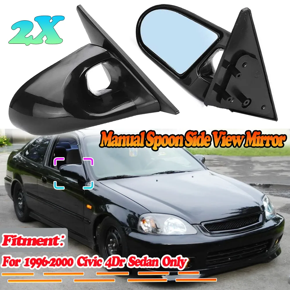 New Pair Spoon Style Adjustable Car Manual Side View Rearview Mirror For EK Honda Civic Sedan 4Dr 1996 1997 1998 1999 2000