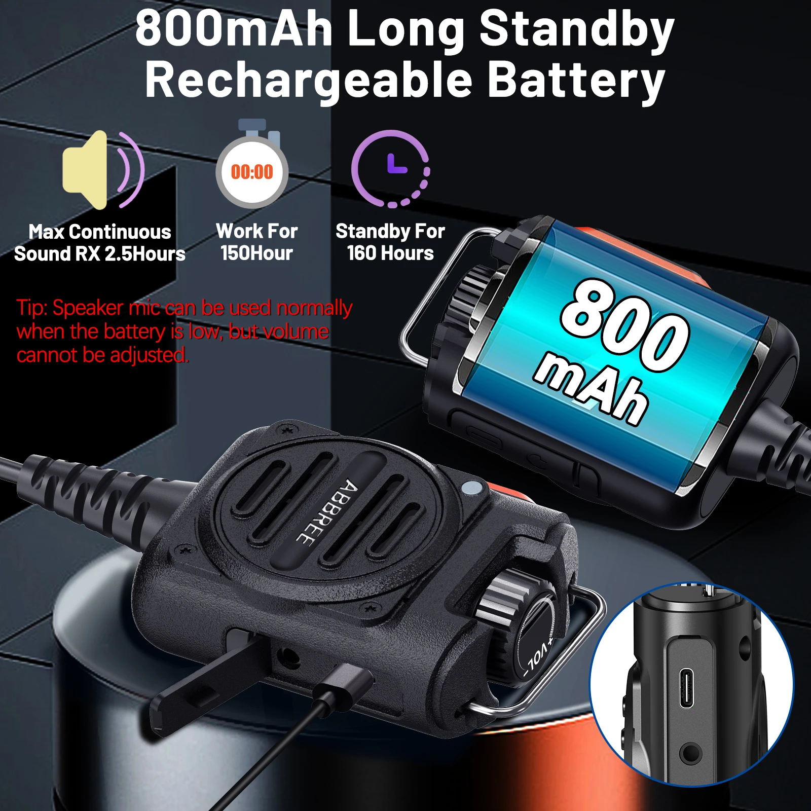 ABBREE AR-158 Micrófono recargable con altavoz para radio Baofeng - imagen 5
