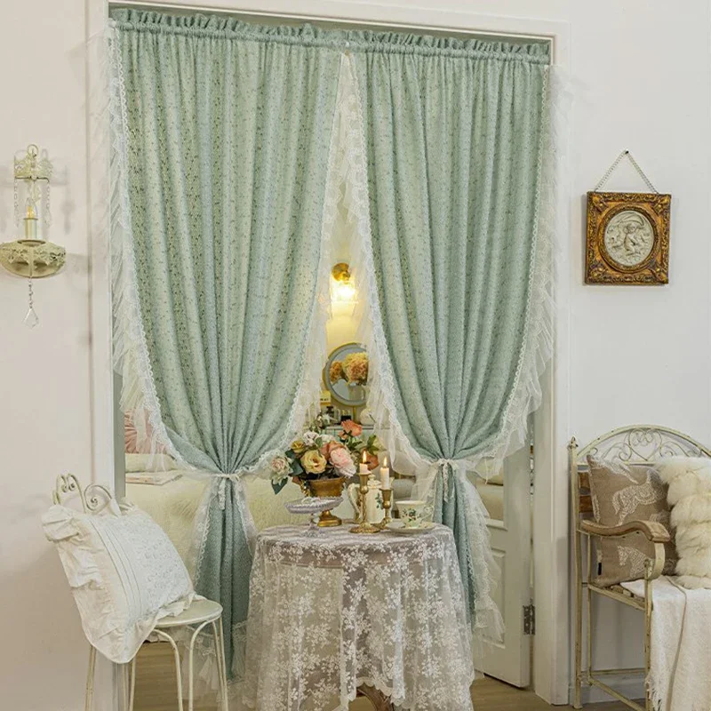 Idyllic Small Flowers Lace Tulle Curtain for Living Room Yellow/Green/White Warp Ruffled Gauze Curtains for Kitchen Bedroom A513