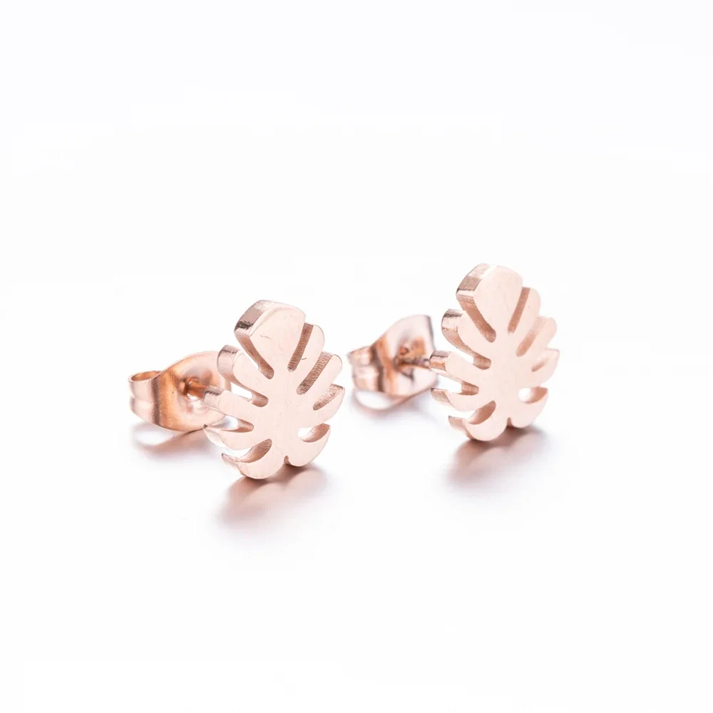New Fashion Small Tiny Tropical Leaf Earring Monstera Leaves Ear Stud Plant Wood Brincos Bff Gift 2021 Stainless Steel Jewelry