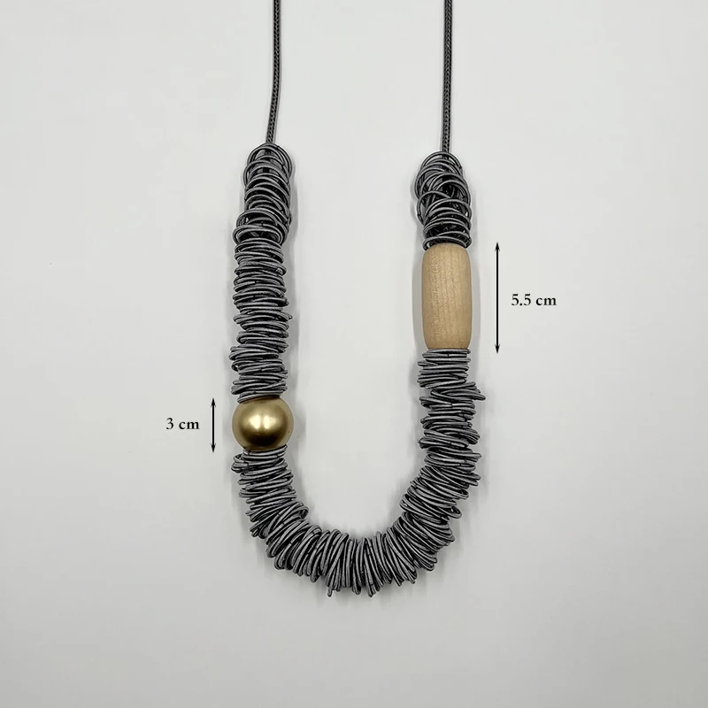 Suekees Boho Fashion Jewelry Sweater Chain Long Necklace Elastic Rubber Band Resin&Wood Bead Earthy Necklace Women Accessories