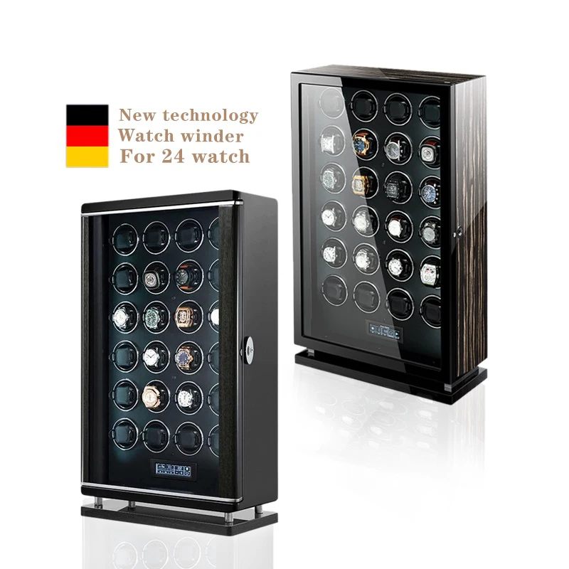 New Black Watch Box Automatic 24 Watch Slots Double Watch winder with Fingerprint Watch Display Box