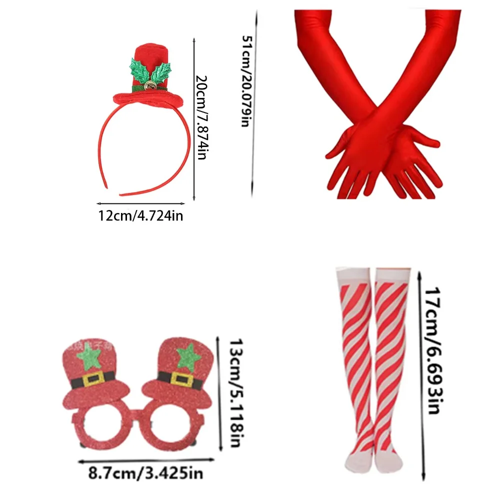 ملابس PESENAE ذات طابع عيد الميلاد تتضمن قبعة سانتا وقفازات طويلة وما إلى ذلك. مثالية لحفلة عيد الميلاد