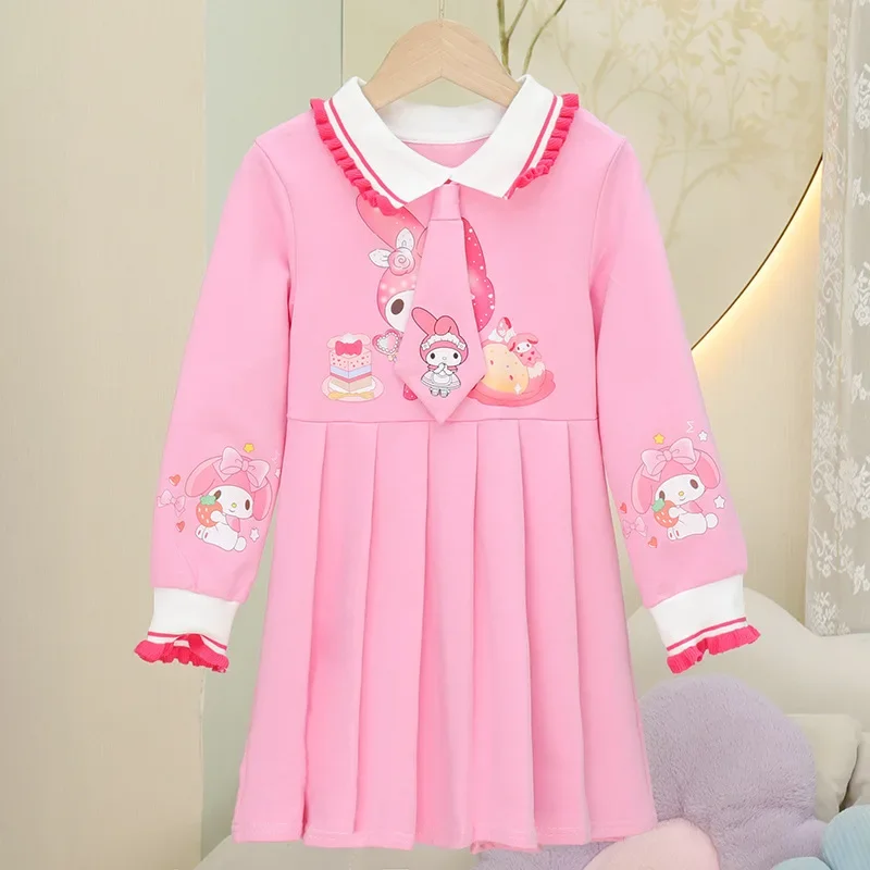 

Толстовка с капюшоном для девочек Kuromi 2024 Kawaii Sanrio аниме My Melody Cinnamoroll летнее платье с длинными рукавами милый мультяшный подарок принцессы