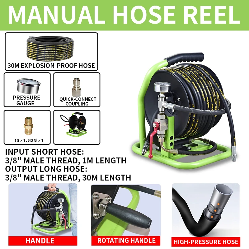 

Hose Reel Portable Split-Type Standard Model Inner Diameter 8MM, Length 30M Hose Reel Suitable for High-Pressure Pipe Cleaning M