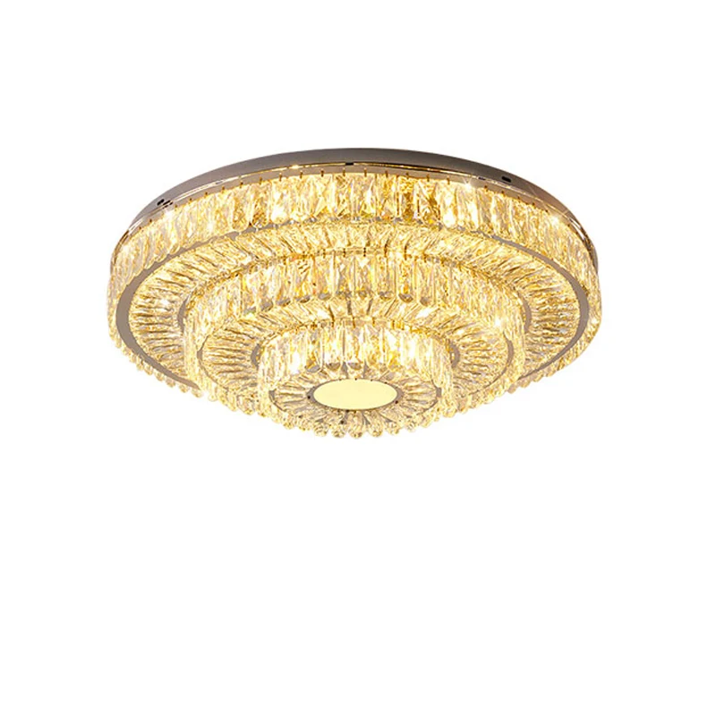 

E14 LED Luxury K9 Crystal Round Chrome Gold Stainless Steel Lamparas De Techo 2024 Chandelier Ceiling Lamp For Living Room