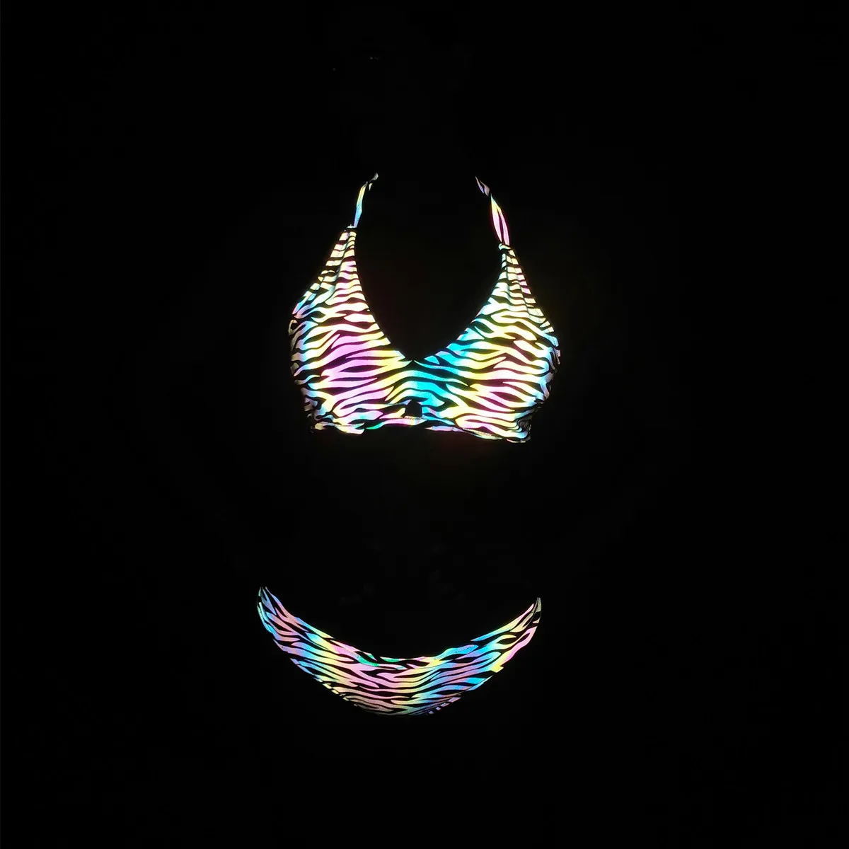 Fonoun Bikini Colorful Reflective Two Pieces 1 Set Swimwear Swimsuit Women Summer Sexy Solid FNBD21