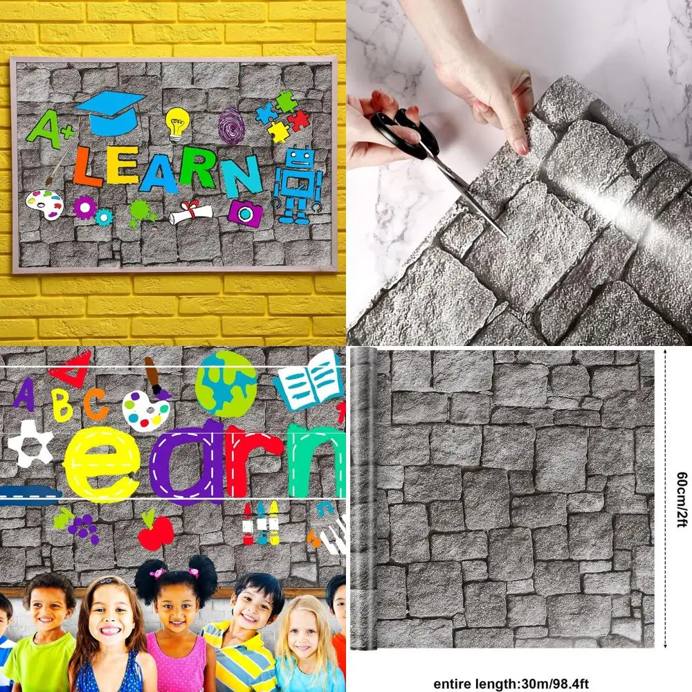 ورق لوحة إعلانات من الطوب الرمادي المقاوم للبهتان مقاس 24 × 100 قدم لتزيين الفصول الدراسية بواسطة الموارد المكونة #1