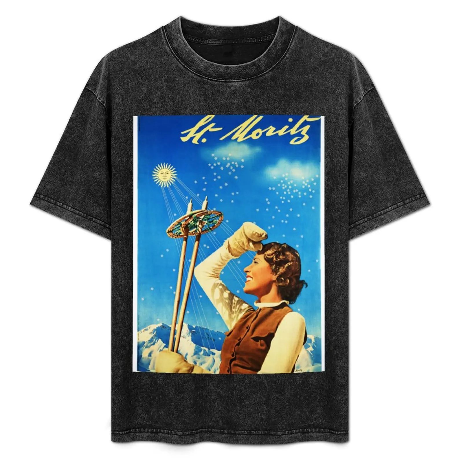ST. MORITZ Schweiz Wintersport-Skigebiet 1937 von Walter Herdeg Vintage Reiseplakat T-Shirt